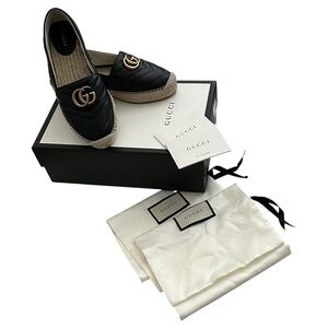 Gucci Nappa Quilted Charlotte GG Marmont Espadrilles in Black 37.5 | US 7.5